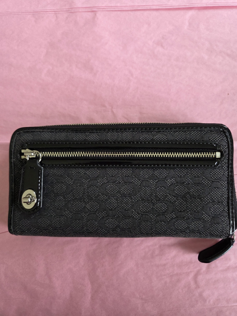 Coach Black Signature Zip Wallet with Front Pocket